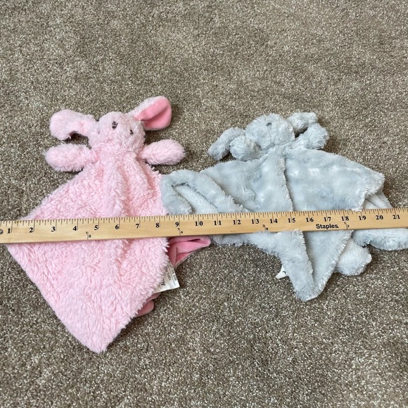 Set of two lovey's bunny pink gray fluffy baby toddler kids stuffy stuffed - Picture 5 of 10